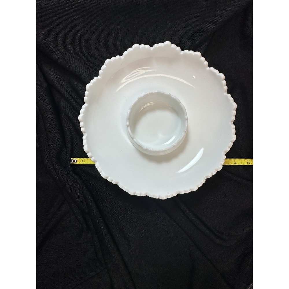 Fenton Hobnail Milk Glass Fluted‎ Edge Chip and Dip Bowl Or Candle Holder - Picture 5 of 14